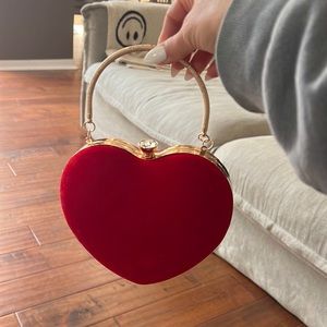 Red Velour Heart Clutch Bag /Shoulder Handbag